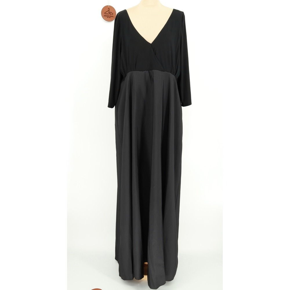 Alfred Sung V-Neck 3/4 Sleeve Mixed Media A-Line Gown Maxi Dress Size 24L D736 - Picture 2 of 12